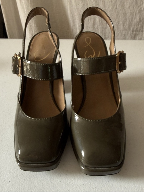 Sam Edelman Shoes - Sam Edelman Jildie Olive Patent Mary Jane Slingback Platform Heels 7.5
